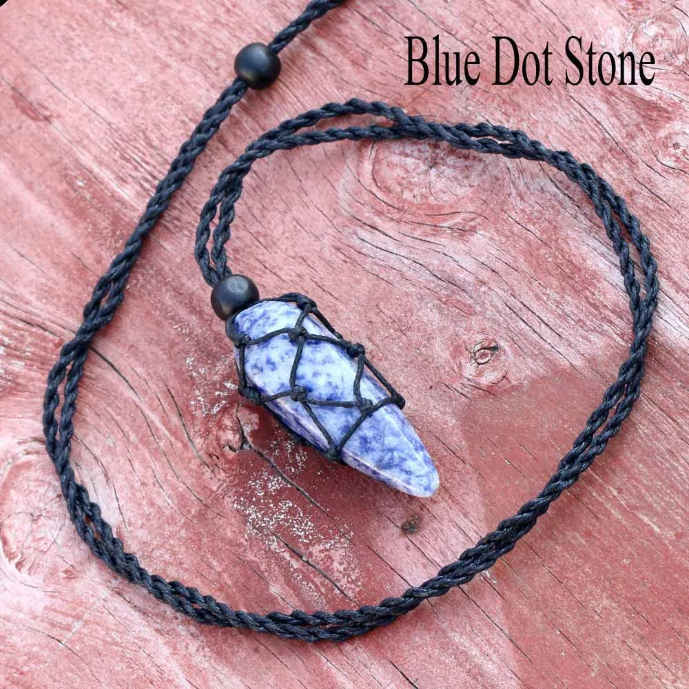 Пеньковый завернутый кристалл ожерелье Amethys натуральный фиолетовый камень кулон бижутерия с макраме 45*28 мм - Окраска металла: BlueDot Stone
