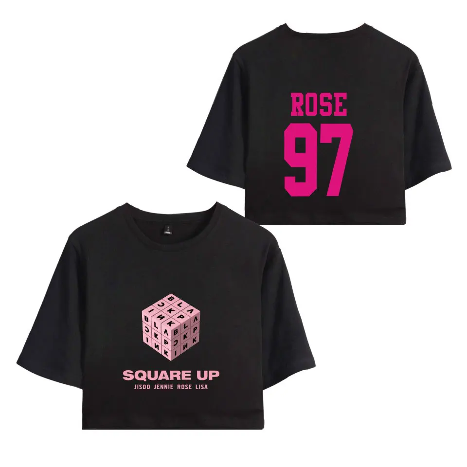 

2018 BLACKPINK Square Up crop top Women Exposed Navel T Shirts Short Sleeves O-Neck Hip Hop Summer Sexy TShirt Floral Tops