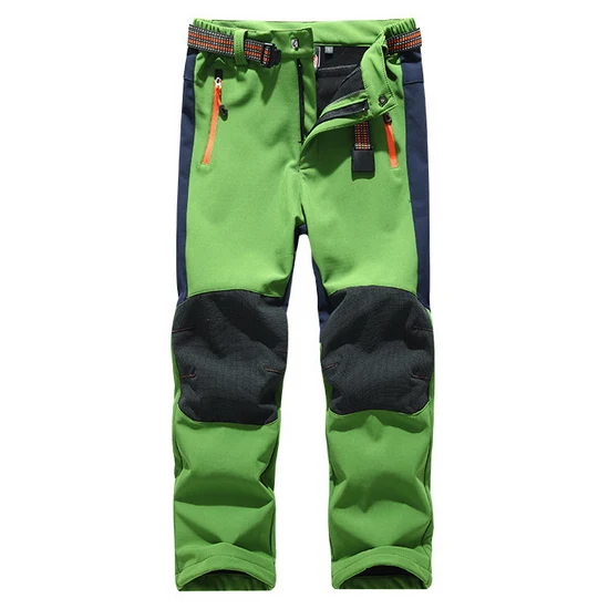 LoClimb для маленьких мальчиков и девочек Пеший Туризм детские штаны Зимние теплые леггинсы для детей Водонепроницаемый флисовые брюки для катания на лыжах, походов, AC001 - Цвет: kids green