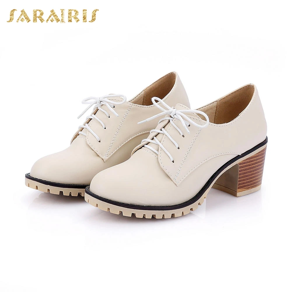 SARAIRIS/; большие размеры 34-43; модная повседневная обувь; женские туфли-лодочки для отдыха на высоком квадратном каблуке; женская обувь на шнуровке
