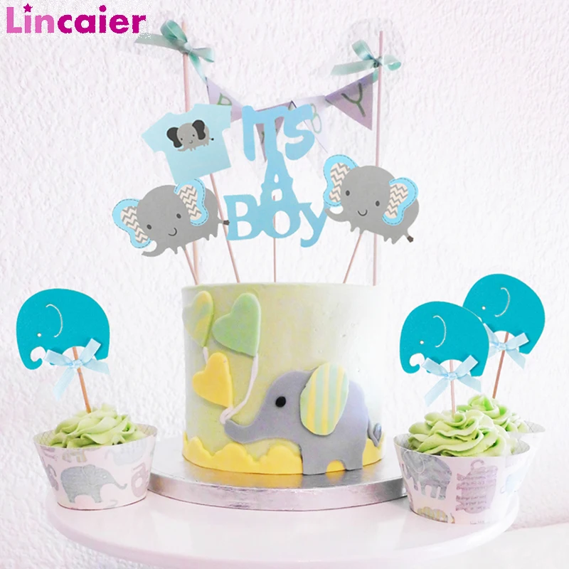 Babyshower мальчик девочка слон кекс Топпер Baby Shower Photo Booth Реквизит пол Показать аксессуары для фотобудки