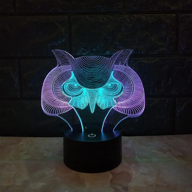 

Two Color Owl 3d Visual Night Desk Lamp Creative Seven Color Touch Charging Led Stereo Lamp Gift Atmosphere Table Lamps