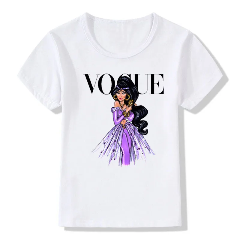 Модная футболка принцессы с принтом для девочек; забавная повседневная детская одежда с героями мультфильмов; летняя белая футболка для малышей; одежда для детей; CT-1901