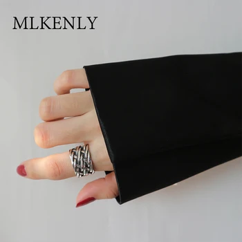 

MLKENLY 925 Sterling Silver Open Ring Romantic Mutilayers String Knot Weaving Weave Wide Ring Jewelry for Women Nice Gift