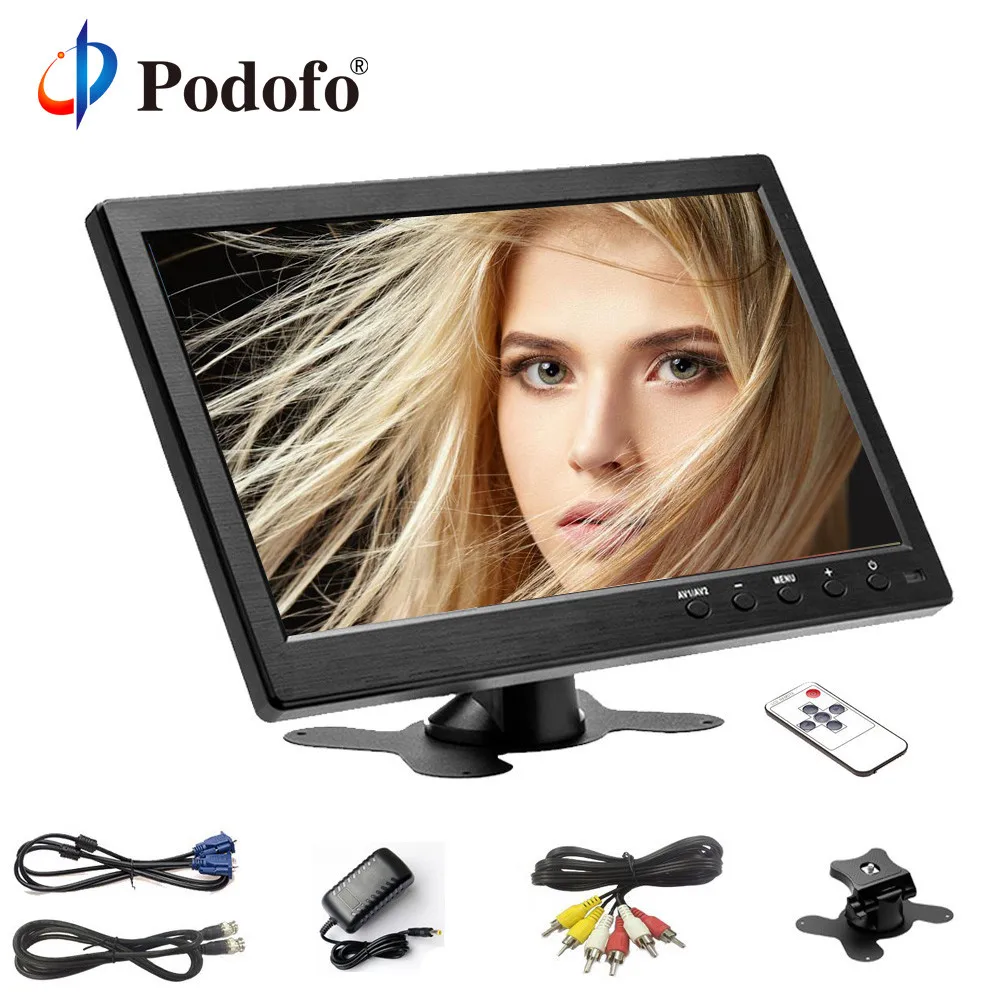 

Podofo 10.1" LCD HD Monitor Mini TV & Computer Display HD Screen 2 Channel Video Input Security Monitor With Speaker HDMI AV VGA