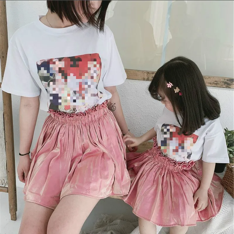 

Summer mother and daughter fashion Sparkling pleated skirts mom and me fashion all-match skirt