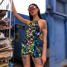 Цветной комбинезон с принтом грибов, женский комбинезон без рукавов с перекрещивающимися лямками, летняя мода, уличная одежда, обтягивающий комбинезон