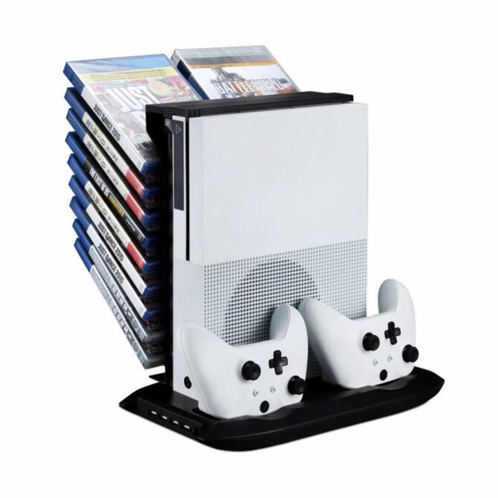 

For Xbox One Disk Storage Tower with Console Cooling Fan Cooler and 2 Controller Charging Dock For Xbox One Slim Xbox One S Fans