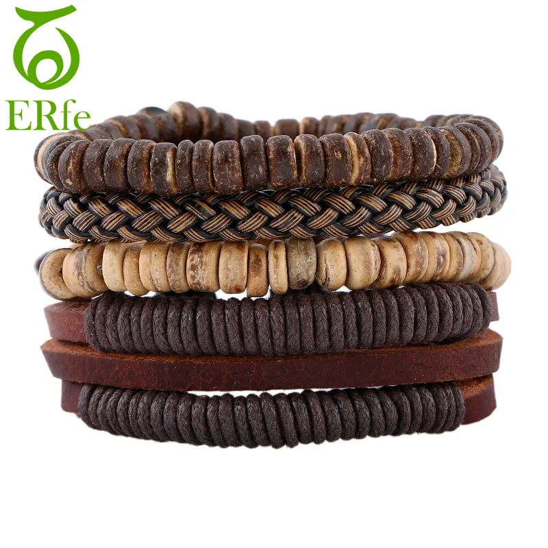 

ER Female Vintage Ethnic Bohemian Multilayer Bead Bracelet Male Retro Punk Leather Armband Men Rock Wrist Band LB007
