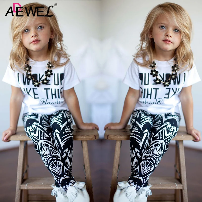 

1 2 3 4 5 6 7 8 Year Girls Clothes Letter Printed T-shirts Leggings 2pcs Children Clothing Set Cotton Casual Baby Kids Suits