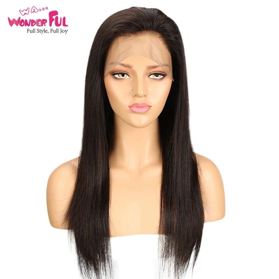 

WA...WONDERFUL Straight 360 Frontal Lace Wig M Remy Human Hair Wigs Natural Color 10-24 Inch 360 LACE WIG STW Brazilian Hair