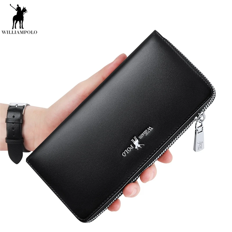 

WilliamPolo Men Long Wallet Clutch Credit Card Holder Genuine Leather Phone Women Purse Multi Card Case Zipper Bag PL185153