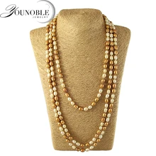Perlas de agua dulce largo collar de las mujeres, moda genuina perla natural collares joyería de la boda de la muchacha de cumpleaños mejor regalo
