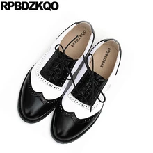 Китайская лакированная кожа; Цвет черный, белый; 12, 44; размер 45; броги; 13; Японские Женские винтажные оксфорды на плоской подошве со шнуровкой