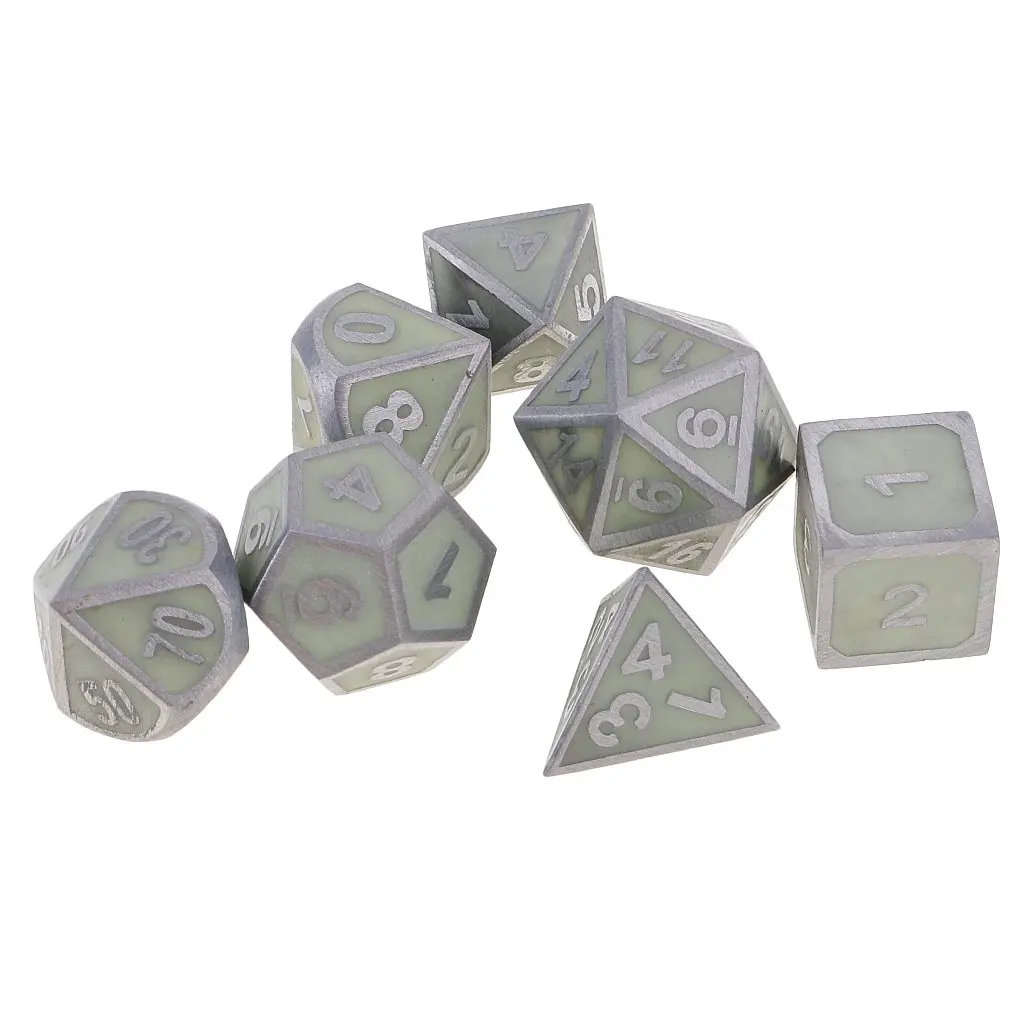 7 шт. многогранные кости ночник светящийся яркий D4 D20 металлические цифровые