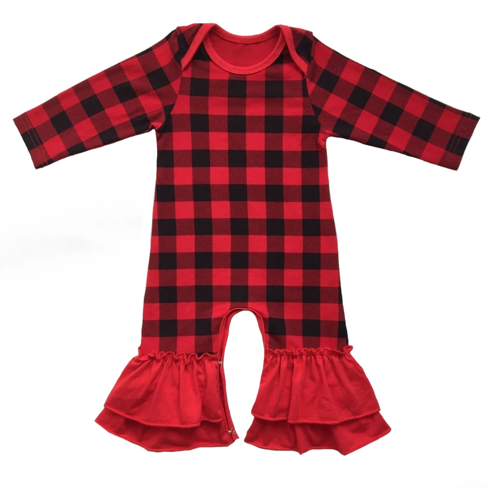 twins sisters buffalo plaid ruffle romper baby boy romper family matching pajamas for christmas
