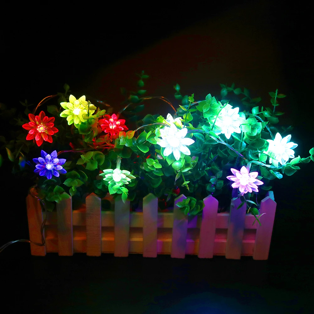 

100CM 10leds lotus string holiday lamp small lantern powered by 2*AA battery night light pathway light graden christmas decor Q
