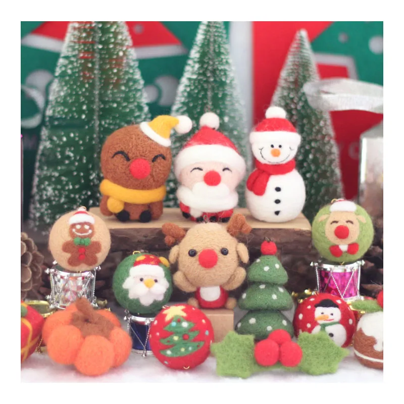 

1 set wool for Felt DIY Package Christmas elk snowman, Christmas gifts, stamps needle felting, Shiba Inu Set animals feutre NO.2