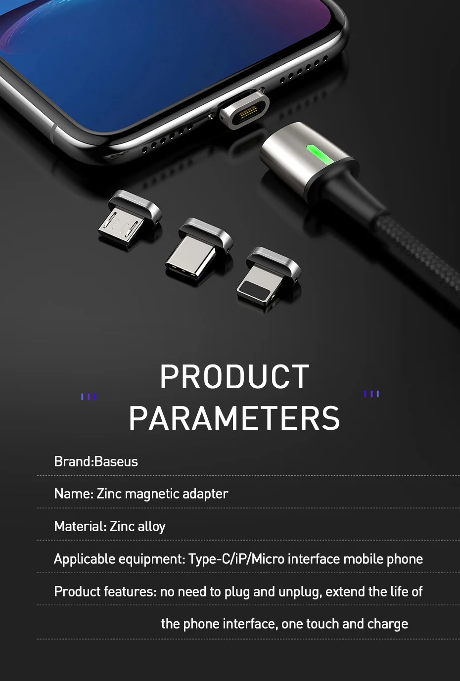 Магнитный Micro USB кабель Baseus для iPhone samsung type-C кабель для зарядки Магнитный адаптер для зарядного устройства usb type C кабели для мобильных телефонов