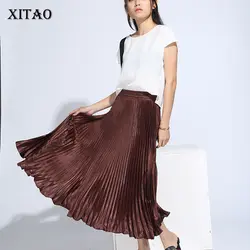 [Xitao] 2018 осень элегантный сплошной Цвет Европа Модные женские туфли империи линии юбка плиссированная атласная пят юбка ECHE003