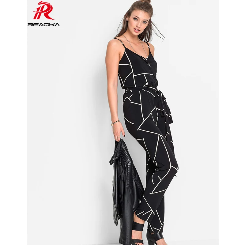 

Reaqka Sexy Sleeveless Rompers Womens Jumpsuit For Women Bodycon Jumpsuit Summer 2019 New Casual Geometric Print Woman Playsuit