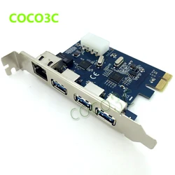 PCI-e to External 3 ports USB 3.0+ RJ-45 Gigabit Ethernet Network card USB3.0 + 1000M LAN Combo PCI express card