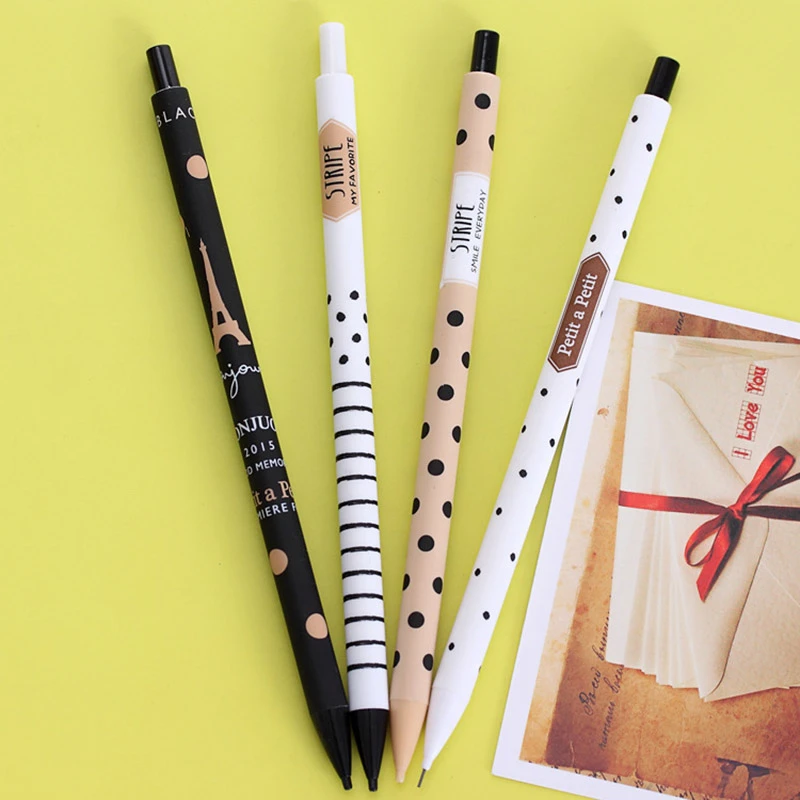 4 шт./лот, модные 0,5 мм автоматические ручки, милые черные и белые точки, пластиковые механические карандаши для студентов, Обучающие принадлежности для письма