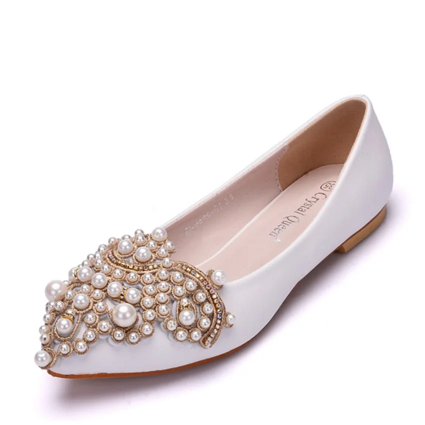 beaded white flats