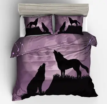 

Lai Yin Sun Drop shipping Duvet cover sets Pillow cases Cartoon Wolf Pack and Blue Moon HD Digital print 3D Bedding set