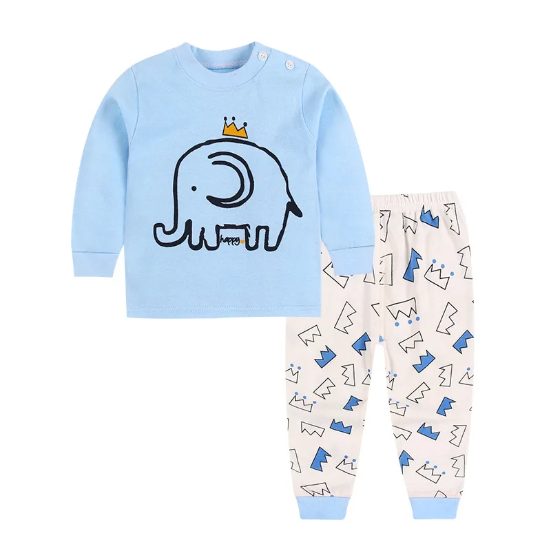 Детская Одежда Осенние хлопковые топы с длинными рукавами для маленьких мальчиков и девочек, брюки комплект детской одежды для сна из 2 предметов