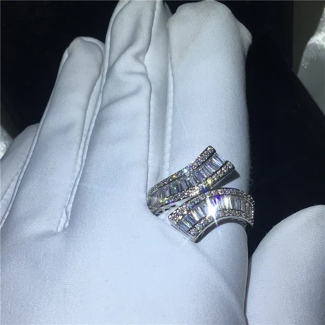 Fashion Promise ring 925 Sterling silver Princess cut  AAAAA Cz Stone Engagement wedding band ring for women Men Finger jewelry