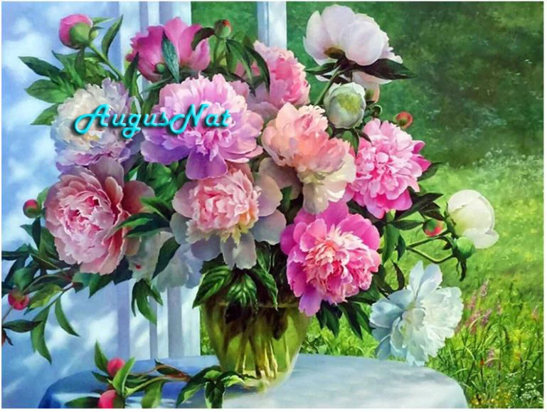 flower diamond painting full square peony vase wall art scenery dotz diamont drawing sticker gem pasted poster birds | Дом и сад