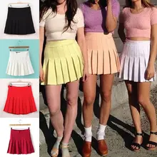 Kawaii одежда женские милые Женские однотонные Юбки Высокая талия расклешенное плиссированное платье с коротким и широким подолом короткая мини-юбка
