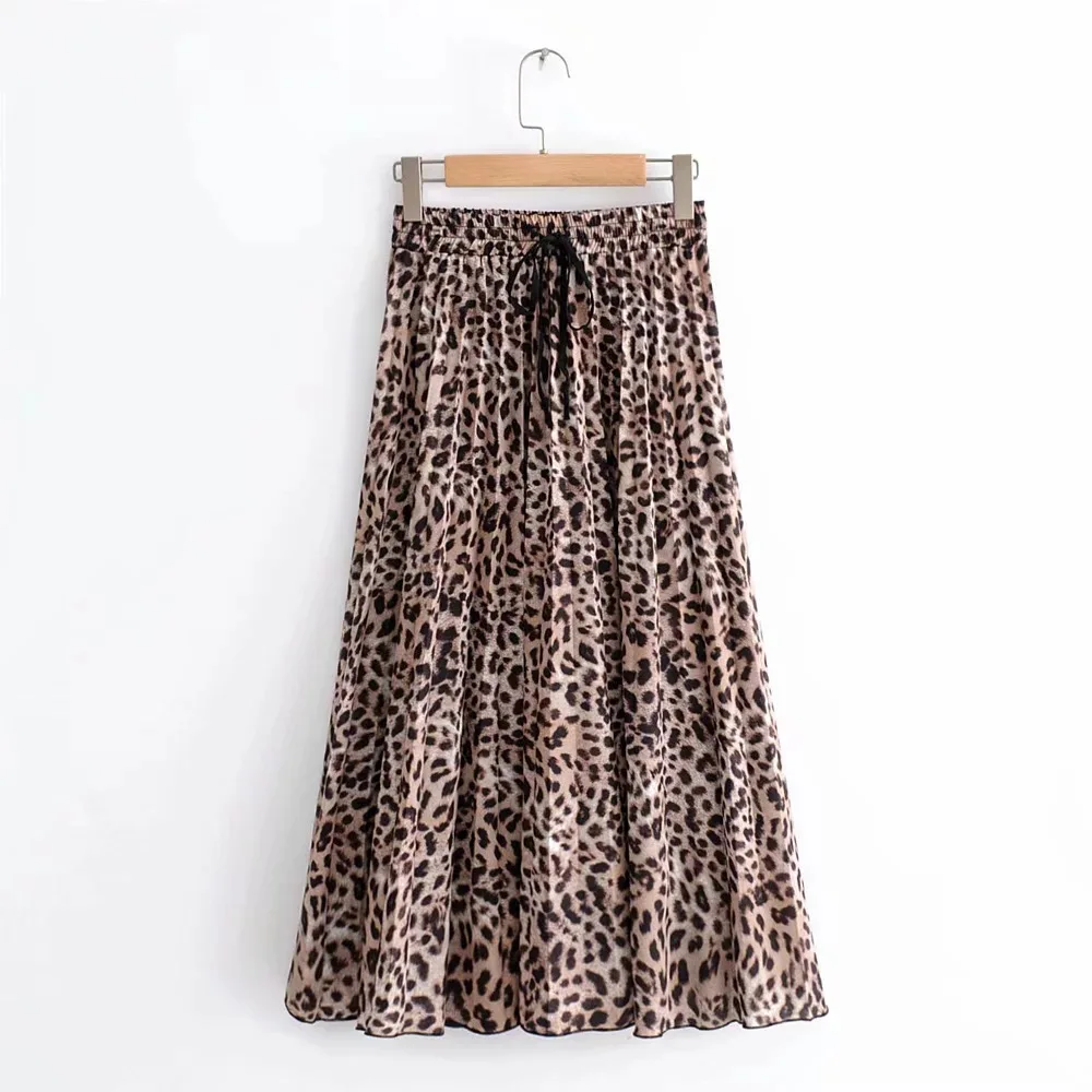 Для женщин стильные леопардовая расцветка плиссированная юбка faldas mujer кулиска с эластичной талией повседневные женские до середины икры