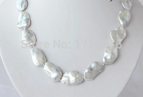 

Free shipping >>@ > 17inch stunning baroque white keshi reborn freshwater pearl necklace