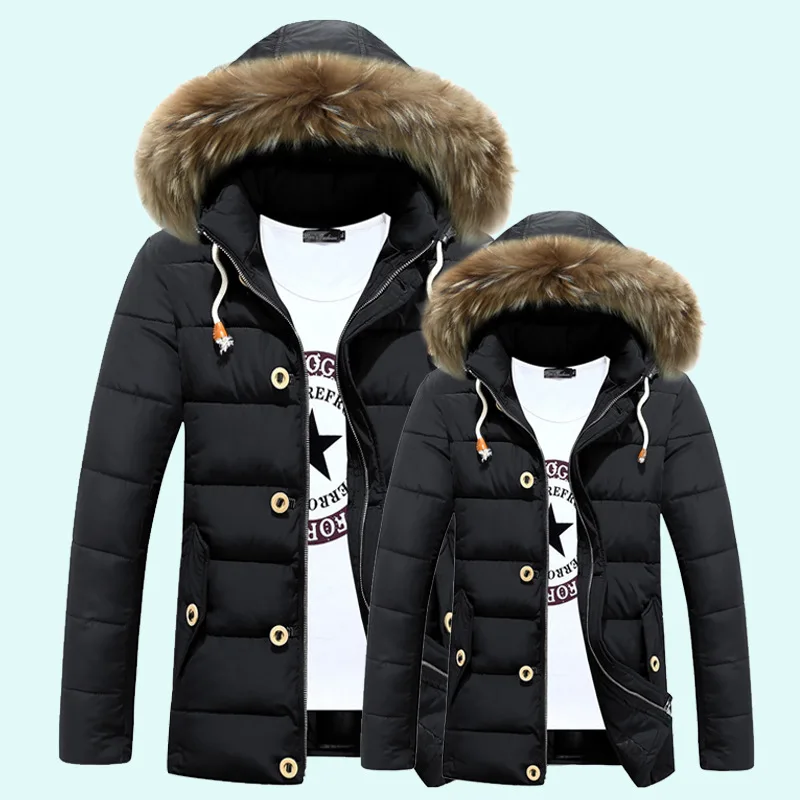 Men and women couple padded winter new British fashion hooded long section Nagymaros collar down coat