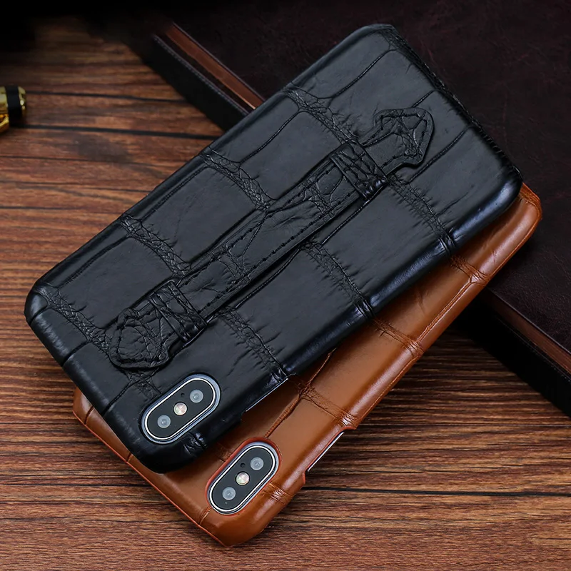  Luxury Crocodile Phone case For iPhone 11 X Xr Xs Max case Natural Crocodile Skin Strap Stand back 