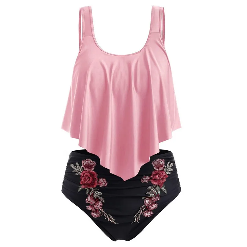 New 2019 Summer Women  Plus Size Bikini Set Casual Push-Up Padded Overlay Embroidery Swimsuit Wholesale Dropshipping #E09 (16)