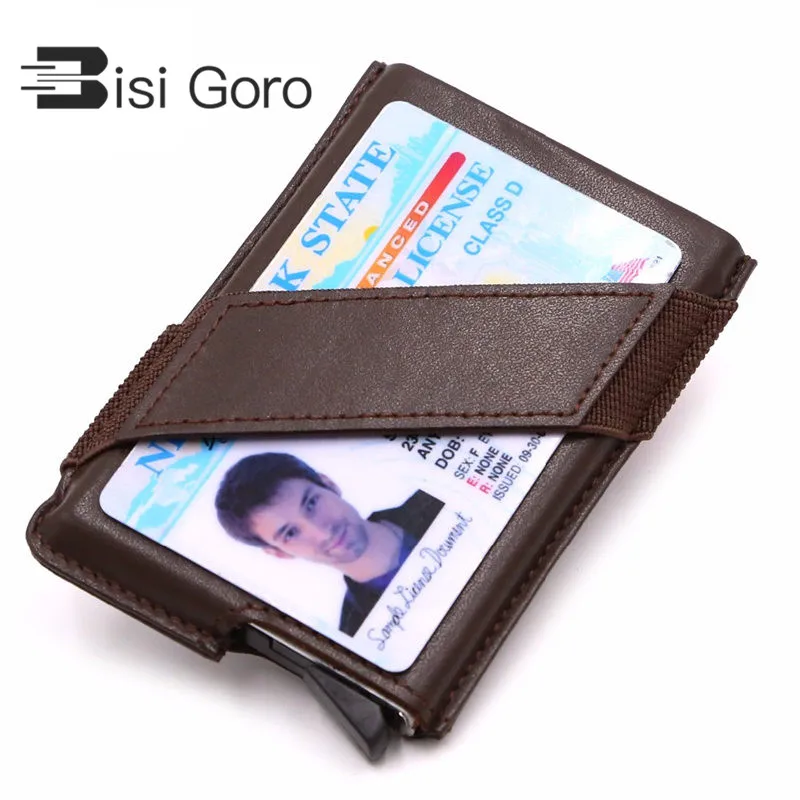 

BISI GORO 2019 Genuine Leather Credit Card Holders Men RFID Anti-chief Mini Wallet Business Card Case Drivers License ID holder