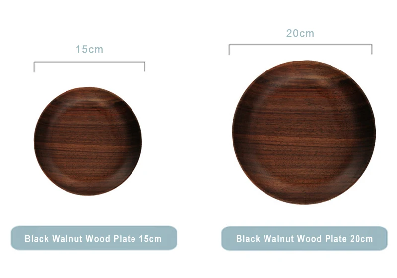 Dia 15cm 20cm Wood Dish Plates Premium Black Walnut Wooden Tableware Dishes Round Cake Dessert Serving Plate Kitchen Utensils (1)