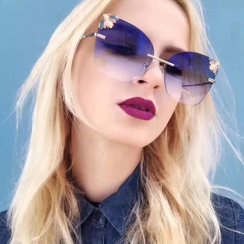 

Bee Rimless Sunglasses Men Women Fashion Square Shades UV400 Brand Sun Glasses 47213