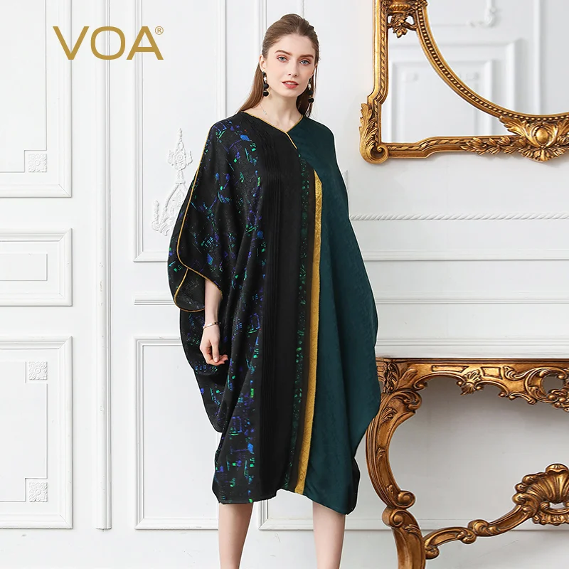 VOA Zijde Jacquard Print Robe Dress Vrouwen Plus Size 5XL Lange Jurken Losse V-hals Onregelmatige Vleermuis Mouw Zomer Casual boho A177 VOA Zijde Jacquard Print Robe Dress Vrouwen Plus Size 5XL Lange Jurken Losse V-hals Onregelmatige Vleermuis Mouw Zomer Casual boho A177