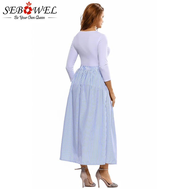 Blue-White-Stripes-Button-Front-Maxi-Skirt-LC65015-5-2 