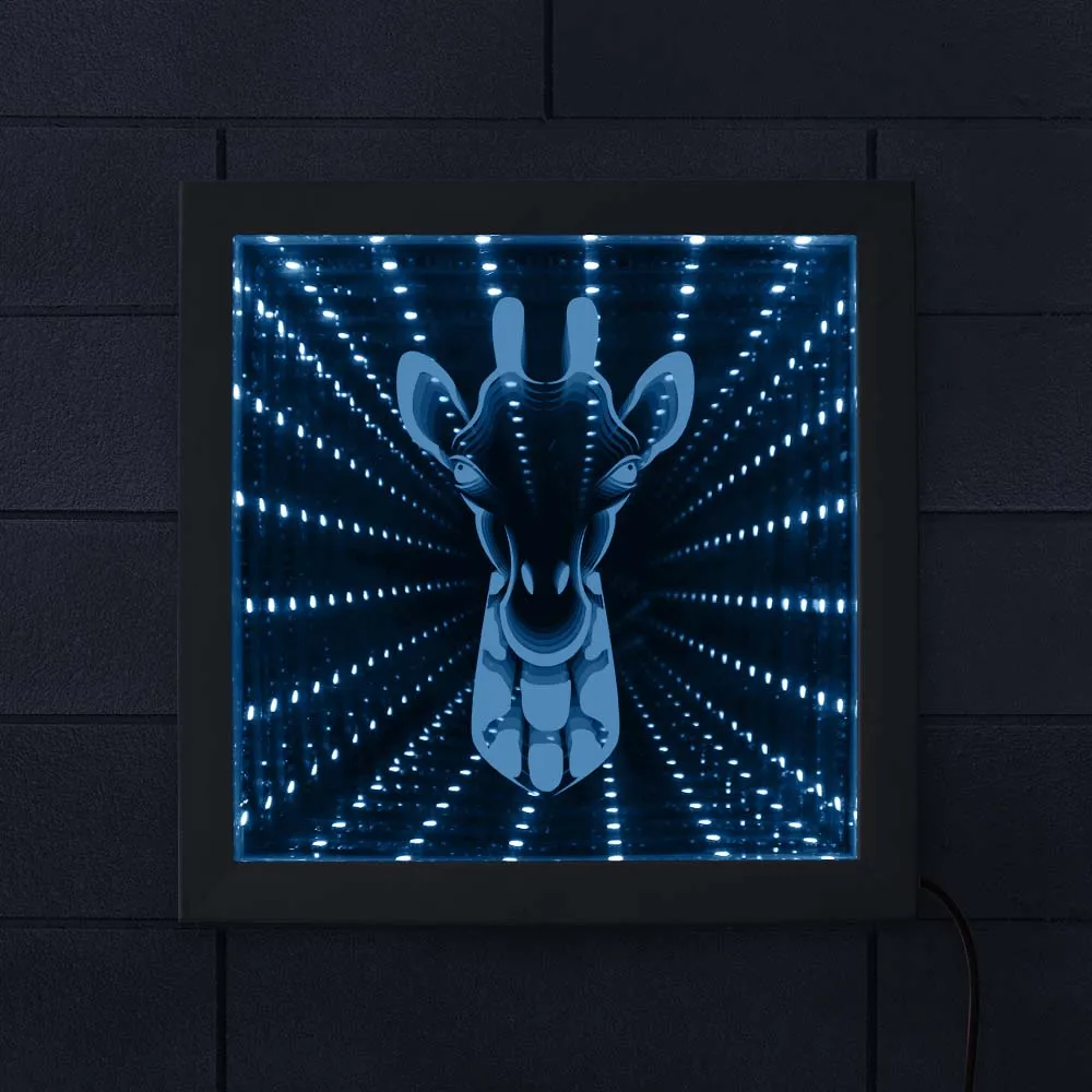 Жираф лицо 3D Оптическая иллюзия Ночной светильник с подсветкой зеркало в деревянной раме сафари животных голова жирафа светодиодный бесконечный Декор Mirro