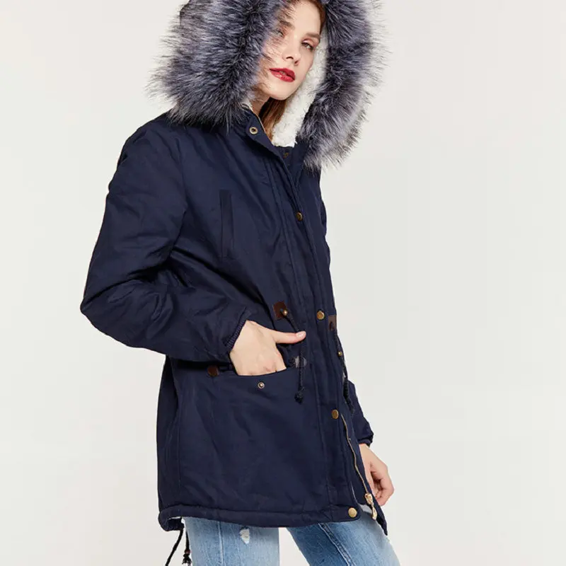 Новое Женское большое кашемировое длинное пальто с меховым воротником, утолщенное модное пальто с капюшоном, тонкая теплая верхняя одежда, парки, женское повседневное зимнее пальто
