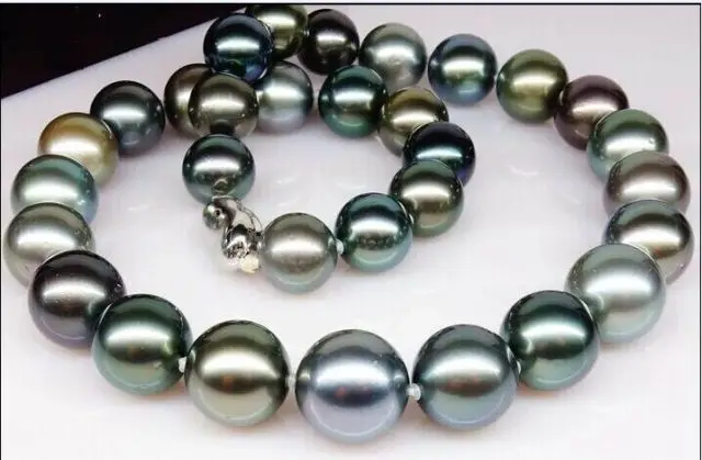 

HOT## Wholesale > HUGE 18"12MM SOUTH SEA GENUINE BLACK GREEN GREYISH NEAR ROUND PEARL NECKLACE