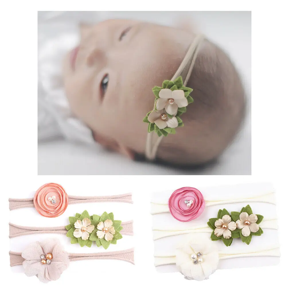Emmababy Детская повязка на голову с розовым цветком вязаная эластичная для волос 3