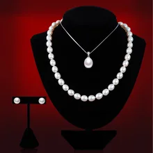 2016 Conjuntos de Joyería de Perlas Gota de Agua Perlas de Agua Dulce Naturales Enviar La Cadena de Plata de Ley 925 de Plata Para Las Mujeres