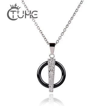 

Cubic Zirconia Ceramic Silver Color Round Trendy Women Charm Necklace Link Chain Jewelry & Accessories for Women Christmas Gift