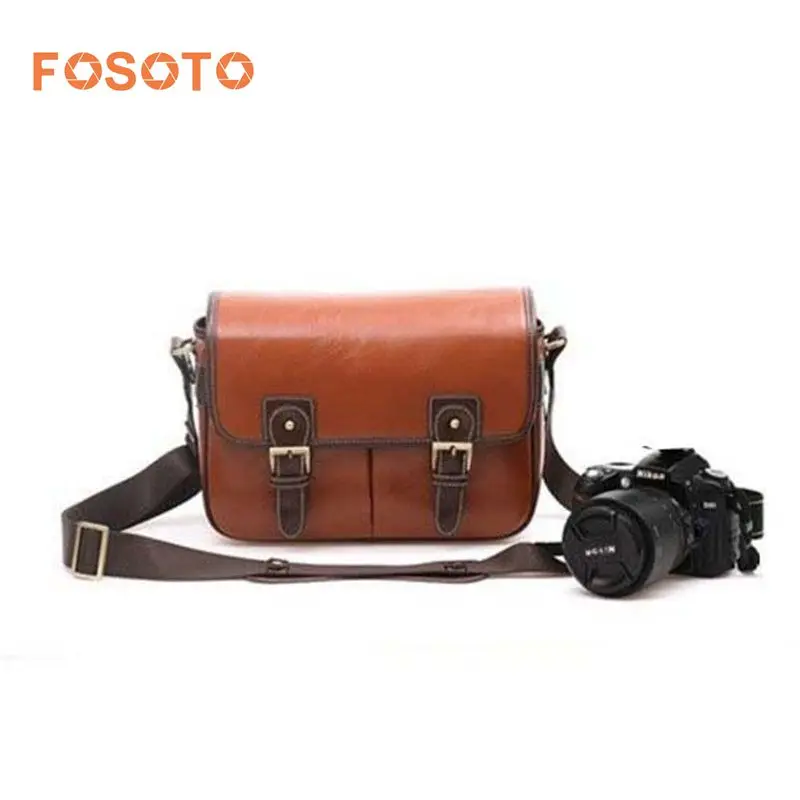Fosoto Waterproof Vintage PU Leather DSLR Camera Bag Cross Body Portable Case Fit DSLR with 2 lenses For Canon DSLR Camera цена Fosoto Waterproof Vintage PU Leather DSLR Camera Bag Cross Body Portable Case Fit DSLR with 2 lenses For Canon DSLR Camera цены онлайн